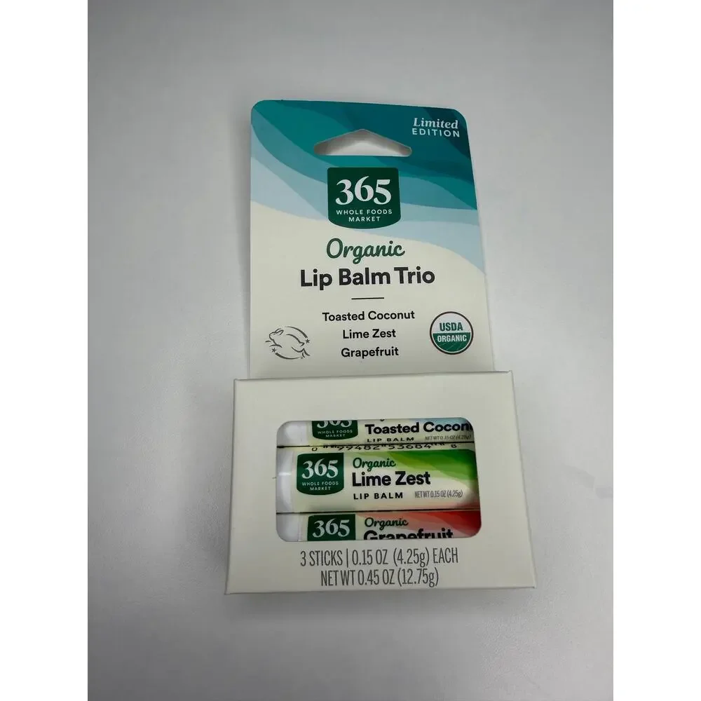 Set of 2! 365 Whole Foods Market Organic Lip Balm 3 Pack Coconut Lime Grapefruit